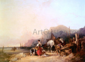  Senior William Shayer Unloading The Catch, Near Benchurch, Isle Of Wight - Art Print