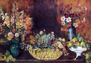  Pierre Auguste Renoir Vase, Basket of Flowers and Fruit - Art Print