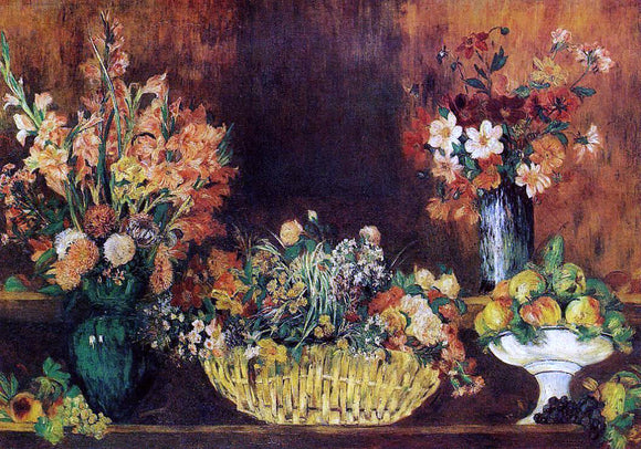  Pierre Auguste Renoir Vase, Basket of Flowers and Fruit - Art Print