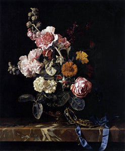  Willem Van Aelst Vase of Flowers with Pocket Watch - Art Print