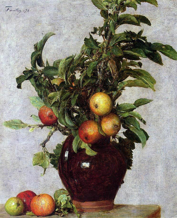 Henri Fantin-Latour Vase with Apples and Foliage - Art Print