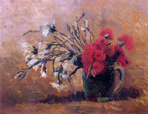  Vincent Van Gogh Vase with Red and White Carnations on a Yellow Background - Art Print