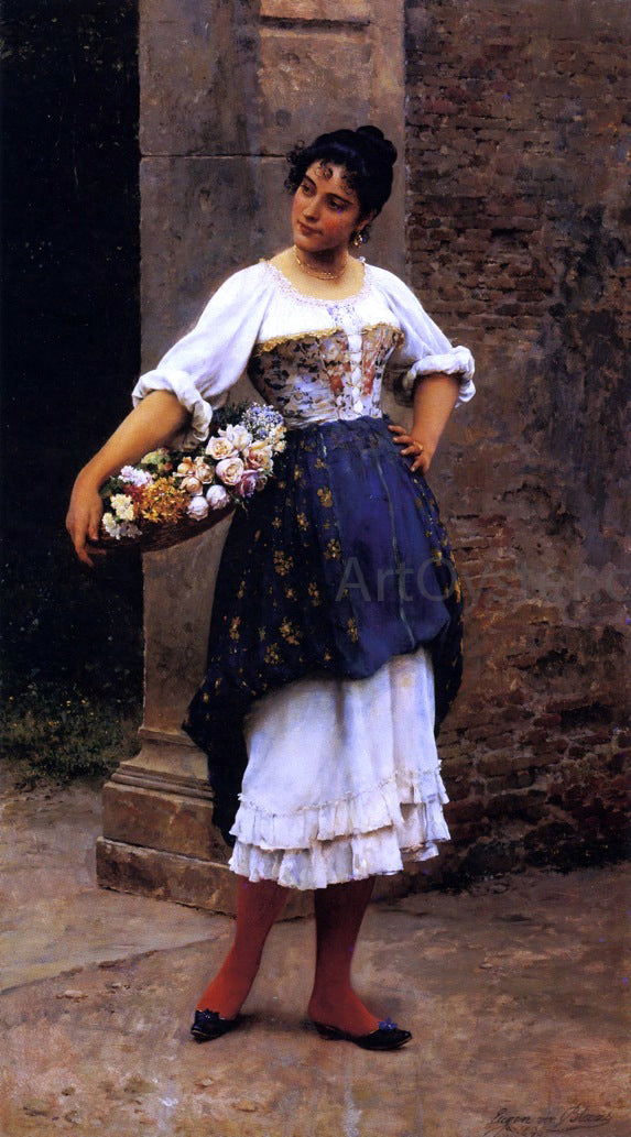  Eugene Von Blass Venetian Flower Seller - Art Print