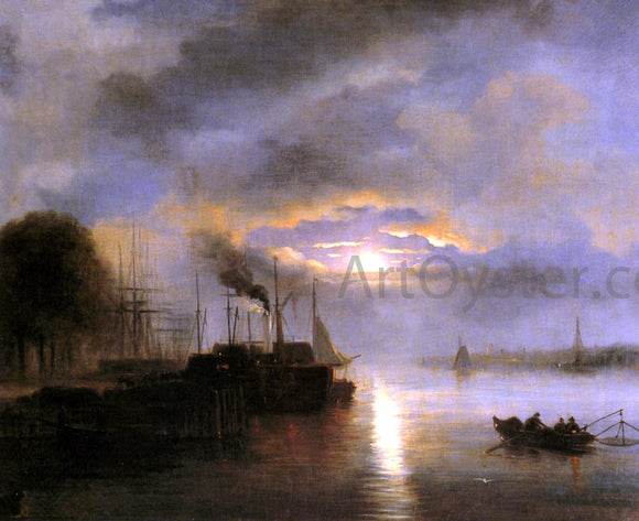  Nicolaas Johannes Roosenboom Vessels Before a Harbour Town by Moonlight, possibly Rotterdam - Art Print