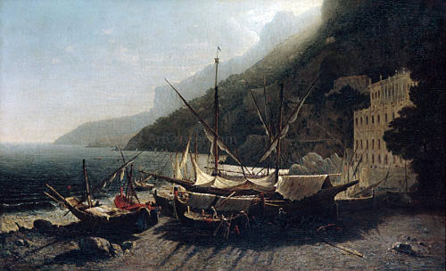  George Loring Brown View at Amalfi, Bay of Salerno - Art Print