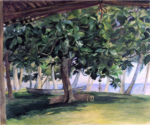  John La Farge View from Hut, at Vaiala in Upolu, Bread Fruit Tree, War Drums and Canoe, Nov. 19th, 1890 - Art Print