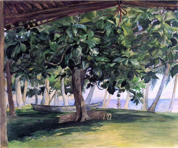  John La Farge View from Hut, at Vaiala in Upolu, Bread Fruit Tree, War Drums and Canoe, Nov. 19th, 1890 - Art Print