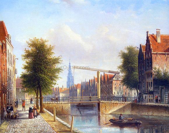  Johannes Franciscus Spohler View of a Town with Figures Strolling on a Quay - Art Print
