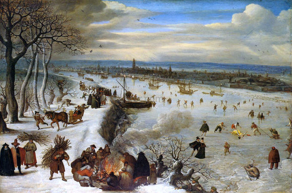  Lucas Van Valkenborch View of Antwerp with the Frozen Schelde - Art Print