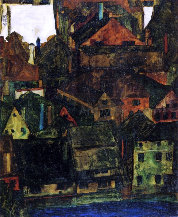  Egon Schiele View of Houses and Roofs of Krumau, Seen from the Schlossberg - Art Print