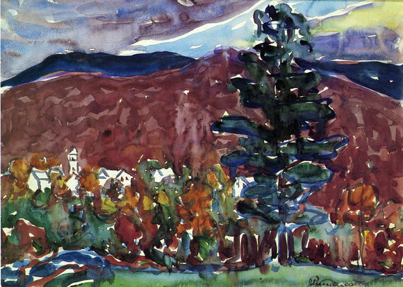  Maurice Prendergast Village Against Purple Mountain - Art Print