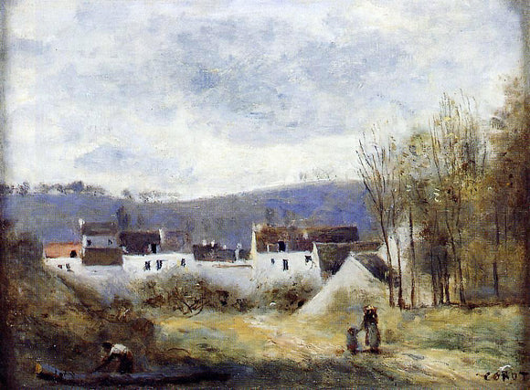  Jean-Baptiste-Camille Corot Village at the Foot of a Hill, Ile-de-France - Art Print