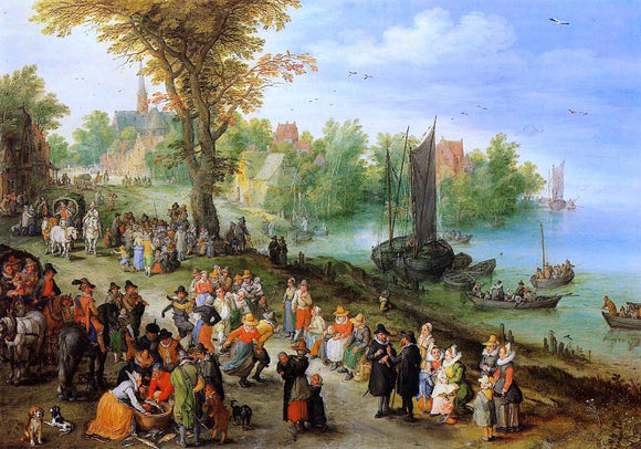  The Elder Jan Bruegel Village Landscape with Self Portrait - Art Print