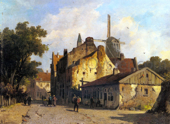  Adrianus Eversen Village Scene With A Windmill - Art Print