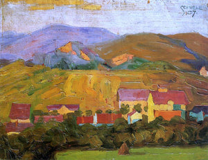  Egon Schiele Village with Mountains - Art Print