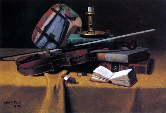  John Frederick Peto Violin, Fan and Books - Art Print