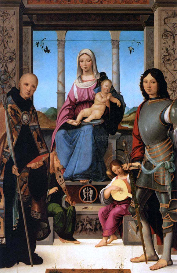  Francesco Marmitta Virgin and Child Flanked by Sts Benedict and Quentin - Art Print