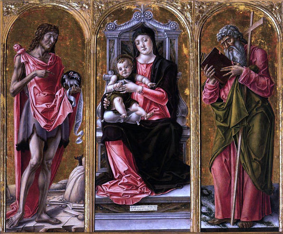  Bartolomeo Vivarini Virgin and Child with Sts John the Baptist and Andrew - Art Print