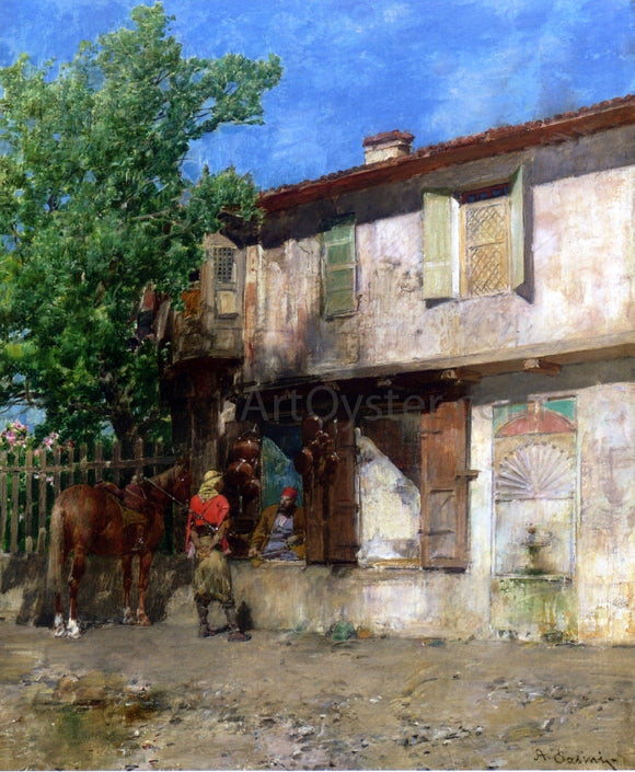  Alberto Pasini Visiting the Pottery Vendor - Art Print