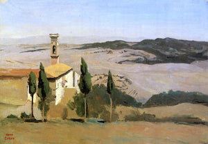  Jean-Baptiste-Camille Corot Volterra - Church and Bell Tower - Art Print