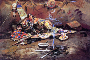  Charles Marion Russell Waiting and Mad - Art Print