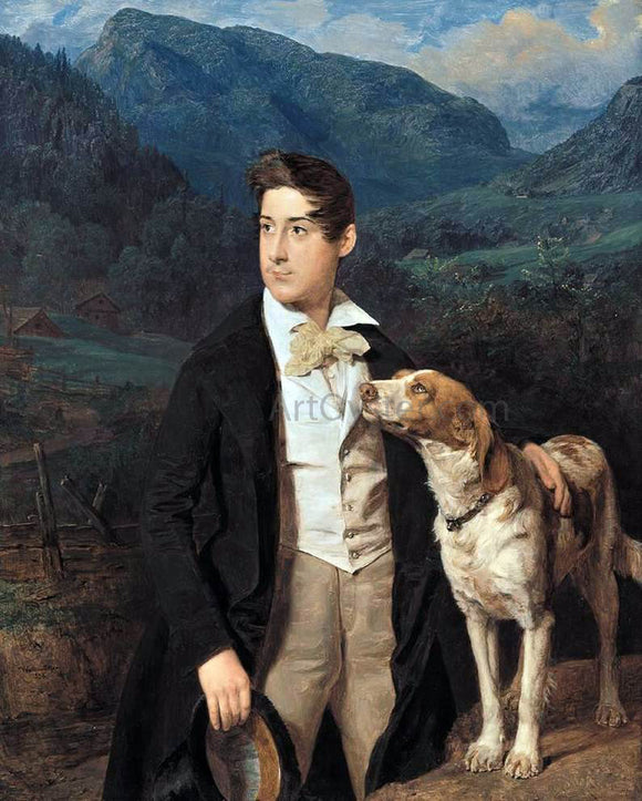  Ferdinand Georg Waldmuller Waldmuller's Son Ferdinand with Dog - Art Print