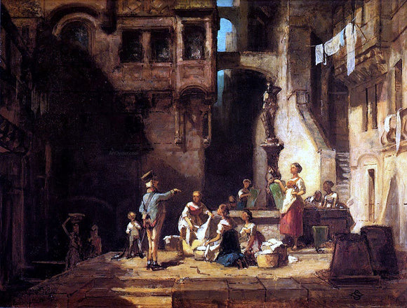  Carl Spitzweg Wascherinnen am Brunnen - Art Print