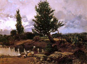  Mariano Barbasan Washerwoman Along A Rivers Edge - Art Print