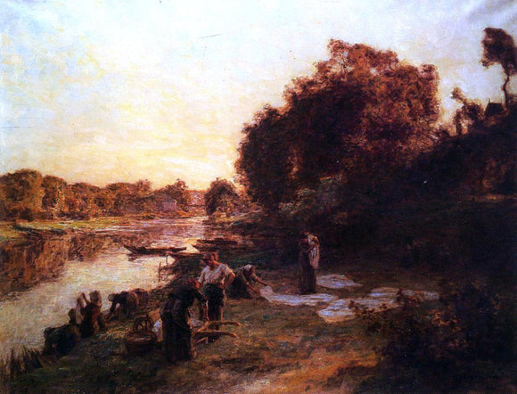  Leon Augustin L'hermitte) Washerwoman on the Banks of the Marne - Art Print