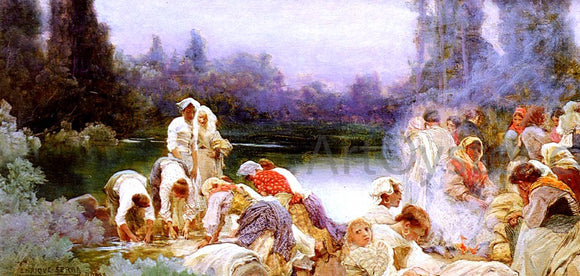  Enrique Serra Y Auque Washerwomen At The River's Edge - Art Print