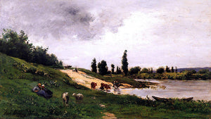  Charles Francois Daubigny Washerwomen on the Riverbank - Art Print