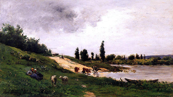  Charles Francois Daubigny Washerwomen on the Riverbank - Art Print