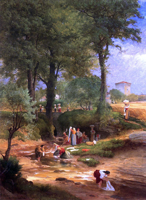  George Inness Washing Day near Perugia (also known as Italian Washerwomen) - Art Print
