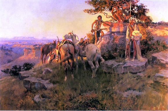  Charles Marion Russell Watching for Wagons - Art Print