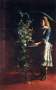  Eastman Johnson Watering Flowers - Art Print