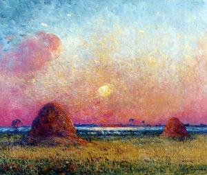  Ferdinand Du Puigaudeau Wheat Stack at Sunset - Art Print