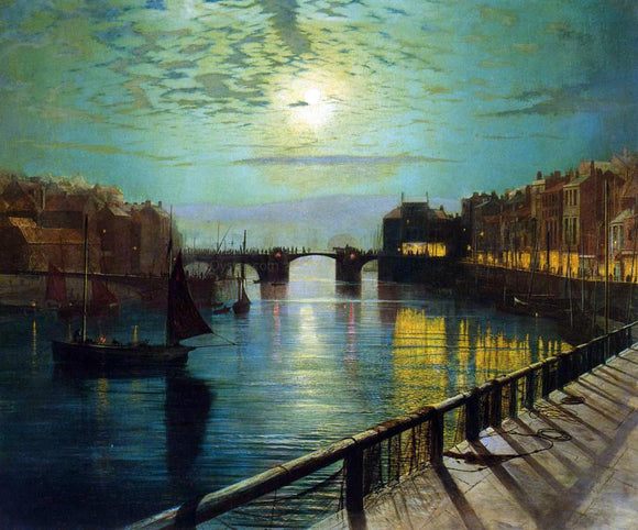  John Atkinson Grimshaw Whitby Harbor by Moonlight - Art Print