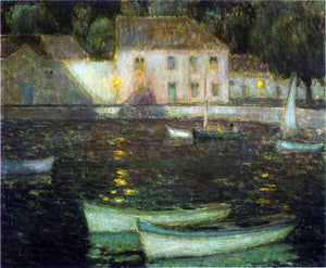  Henri Le Sidaner White Boats in a full moon - Art Print