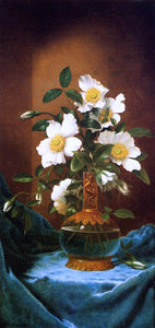  Martin Johnson Heade White Cherokee Roses in a Salamander Vase - Art Print