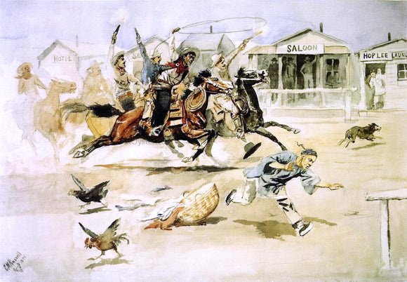  Charles Marion Russell Whooping It Up (also known as A Quiet Day in Chinook) - Art Print