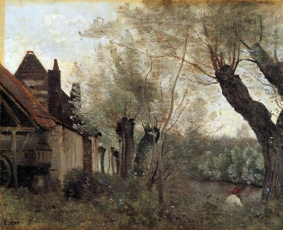  Jean-Baptiste-Camille Corot Willows and Farmhouses at Saint-Catherine-les Arras - Art Print