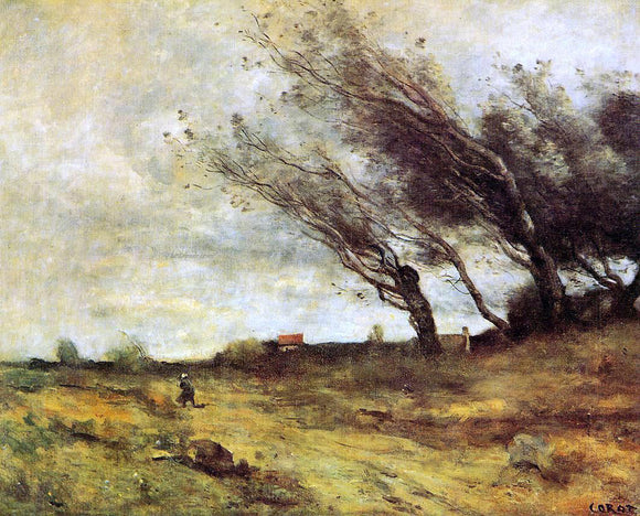  Jean-Baptiste-Camille Corot Windswept Landscape - Art Print