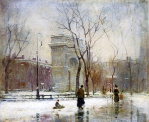  Paul Cornoyer A Winter in Washington Square - Art Print