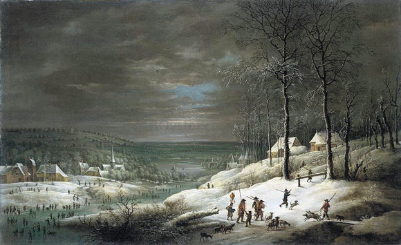  Lucas Van Uden Winter Landscape with Hunters - Art Print