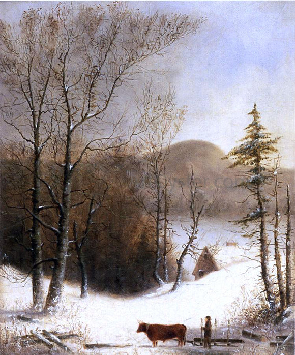  George Henry Durrie Winter Landscape with Log Cart - Art Print