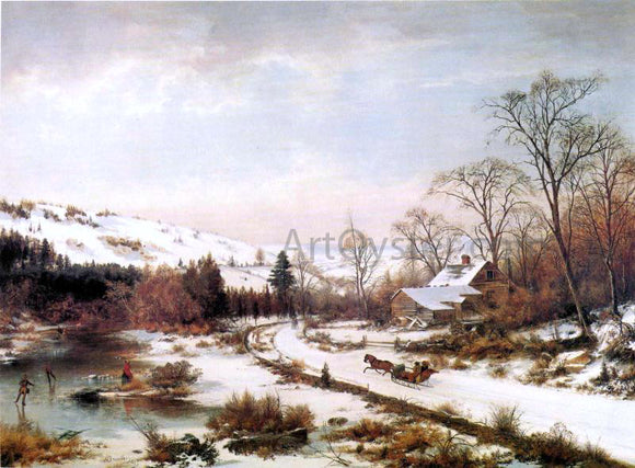  Joseph Morviller Winter Scene near Medford, Massachusetts - Art Print