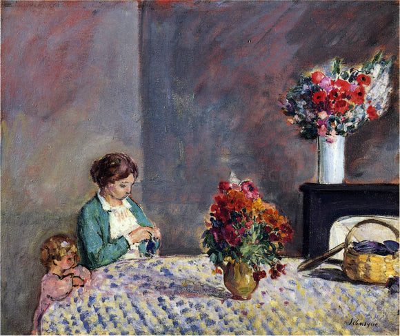  Henri Lebasque Woman and Child Seated at a Table - Art Print