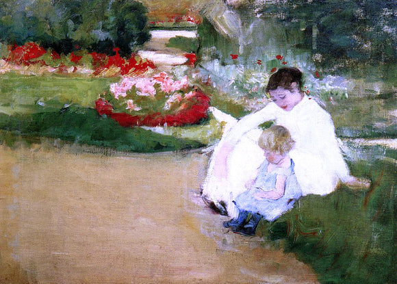  Mary Cassatt Woman and Child Seated in a Garden - Art Print