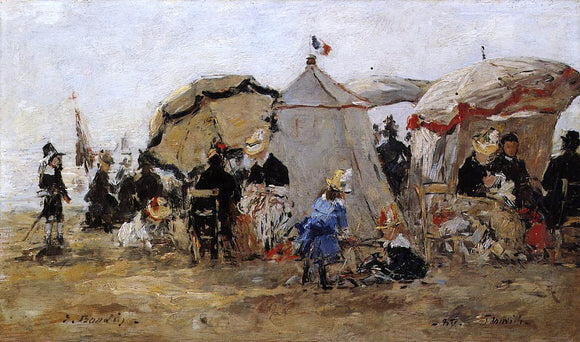  Eugene-Louis Boudin Woman and Children on the Beach at Trouville - Art Print