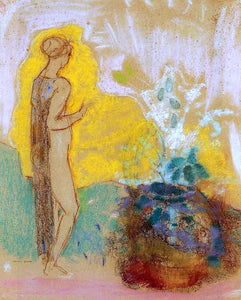  Odilon Redon Woman and Stone Pot Full of Flowers - Art Print